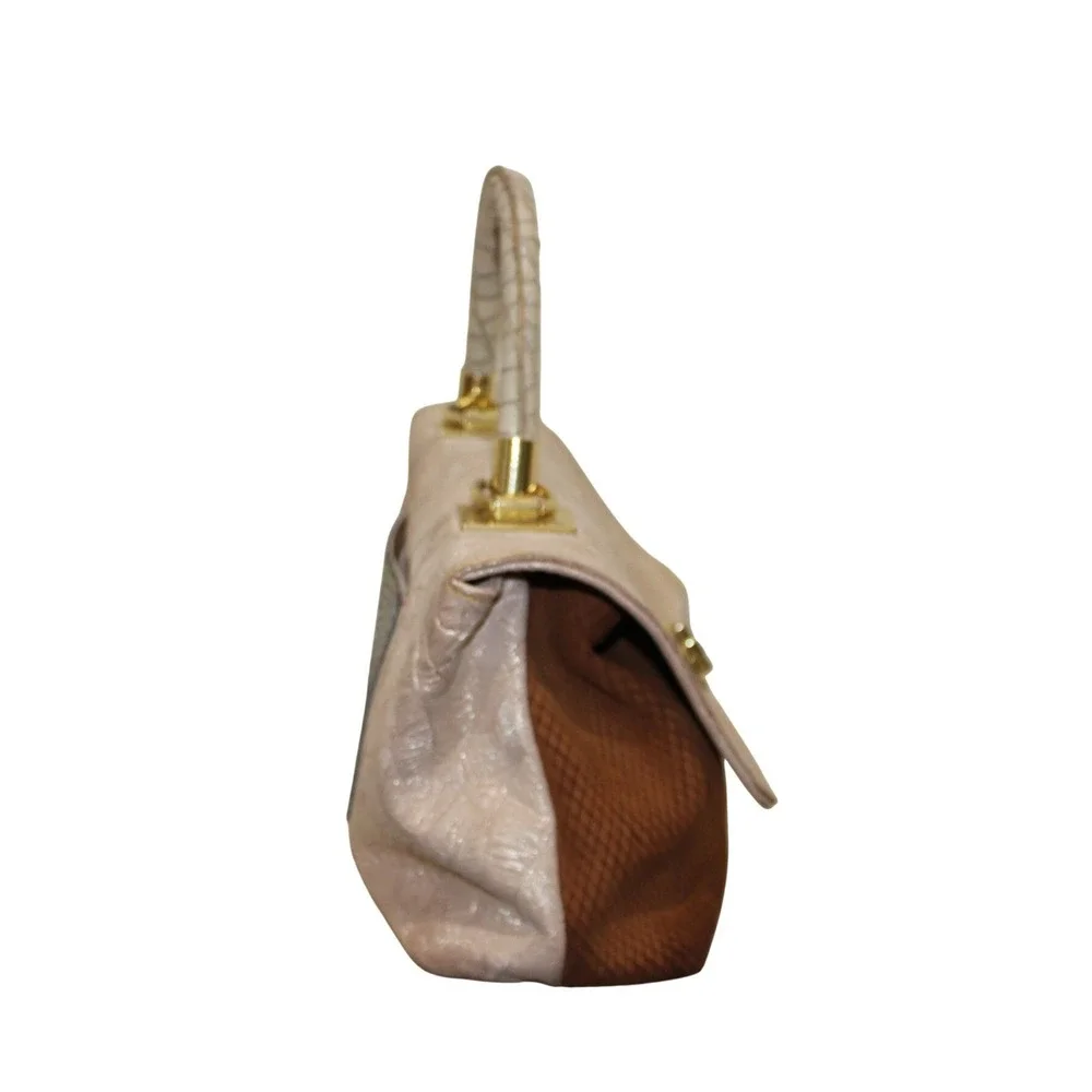 Dbarrito Leather Suede Satchel Bag Medium‎ Tan Pink Mixed Texture Made in Italy